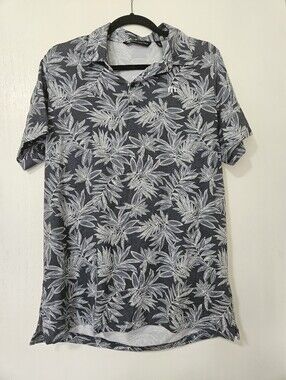 TravisMathew Travis Mathew Golf Polo Shirt Size L Large Tropical Leaf Print Gray